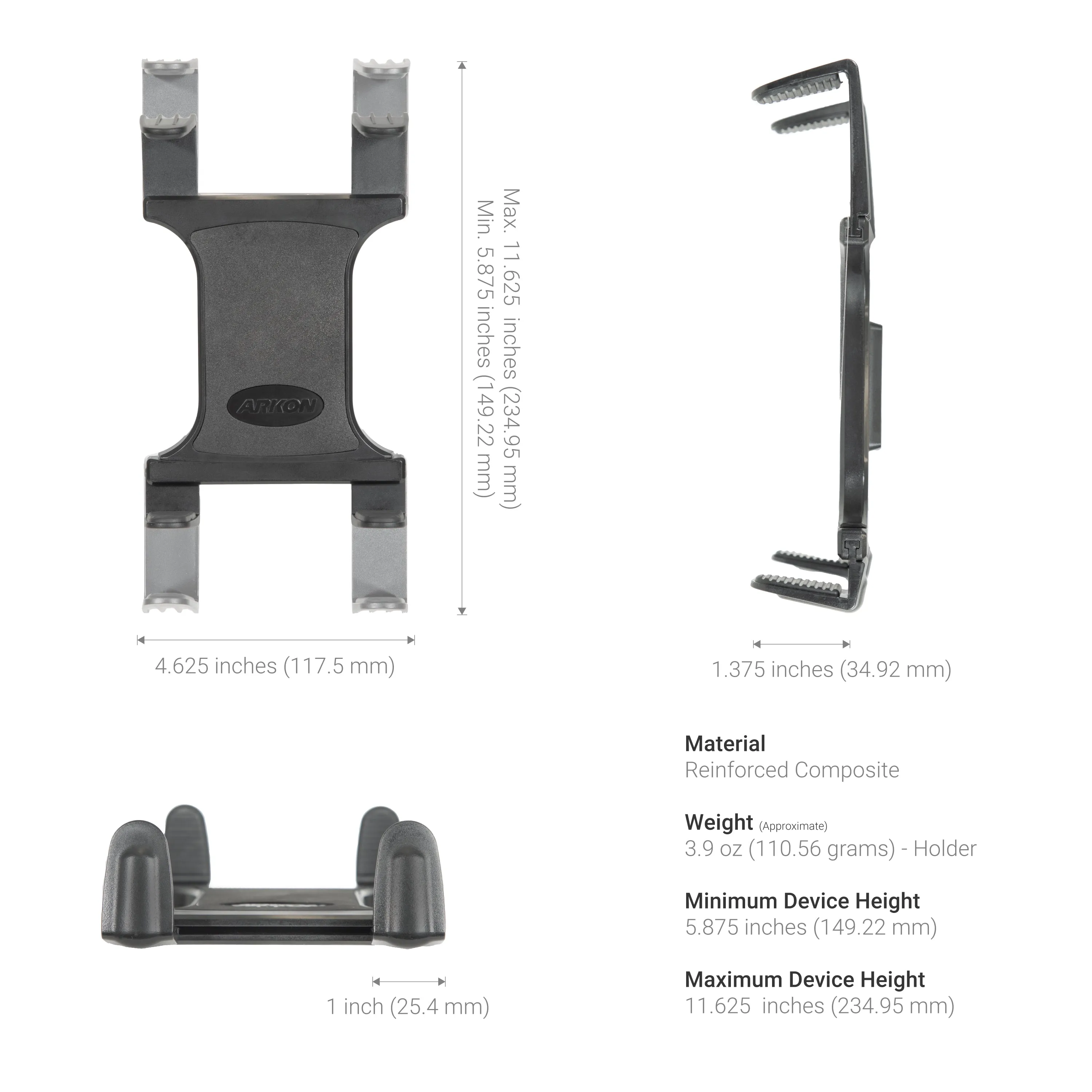 Heavy-Duty Table or Desk Tablet Clamp Mount with 4" Arm