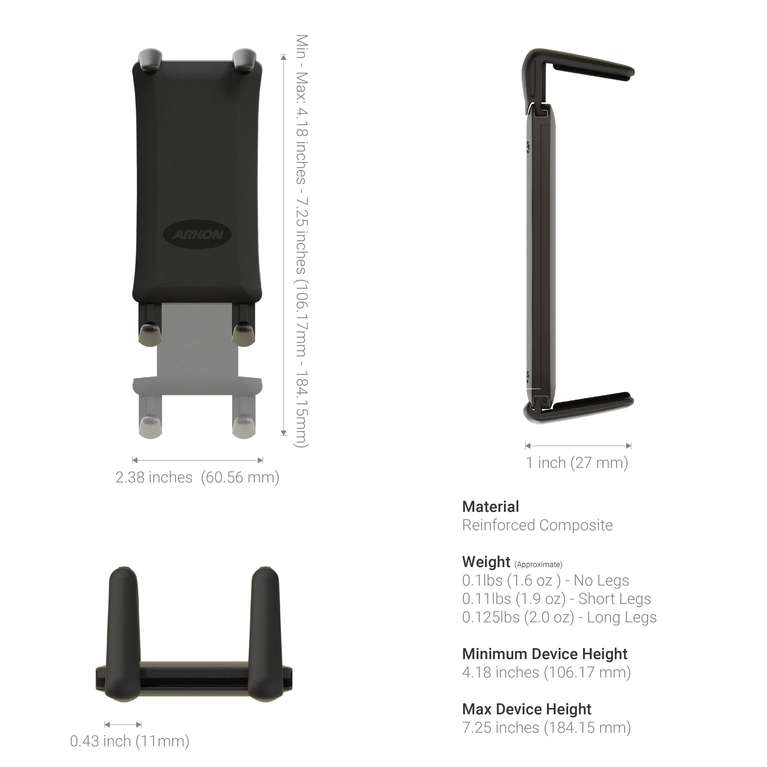 Heavy-Duty Truck Seat Rail Slim-Grip® Ultra Phone or Tablet Mount for iPad, Galaxy, Note, and more