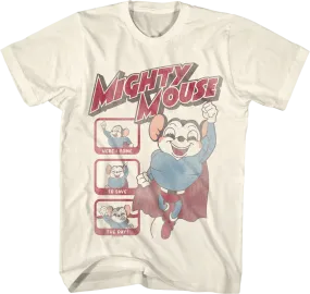 Here I Come To Save The Day Collage Mighty Mouse T-Shirt