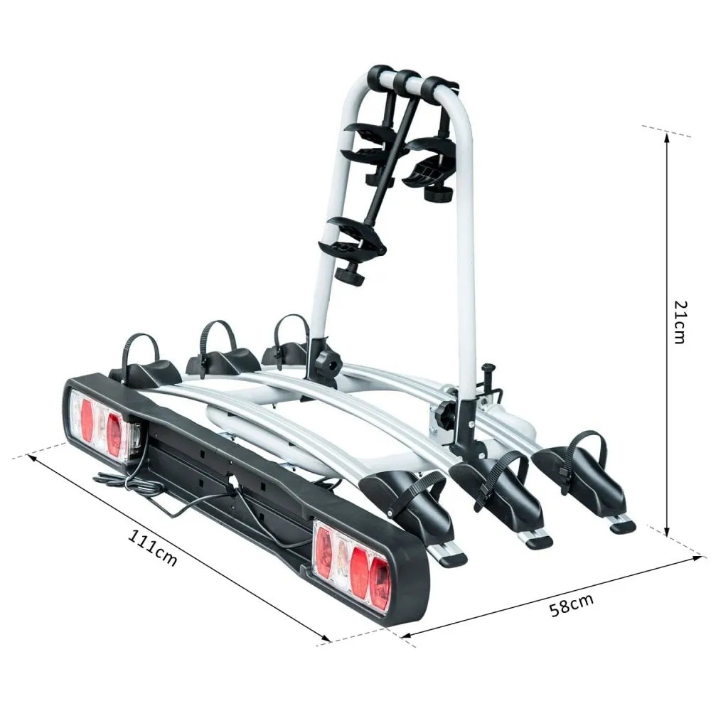 HOMCOM Rear-mounted Bicycle Carrier Rack 3 Bike Car Rear Tow Bar SUV Mountain Hitch Mounted