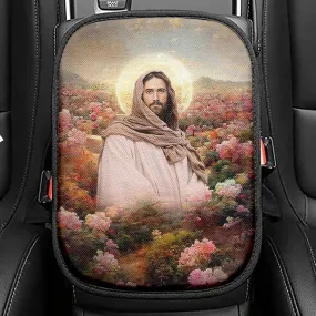 Jesus In Flowers Seat Box Cover, Jesus Car Center Console Cover, Christian Interior Car Accessories