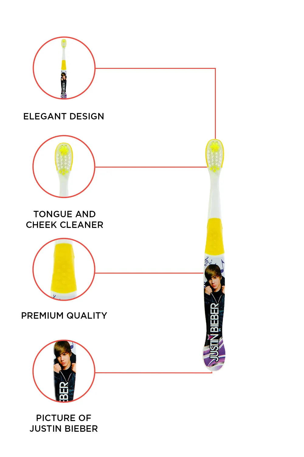 Justin Bieber Kids Yellow Manual Toothbrush