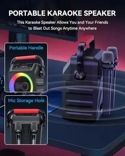 Karaoke Mchine,Karaoke Machine for Adults & Kids,Karaoke Speaker with 2 Wireless Microphones,Portable Bluetooth Karaoke Speaker Supports TWS/REC/AUX/USB/TF for Party