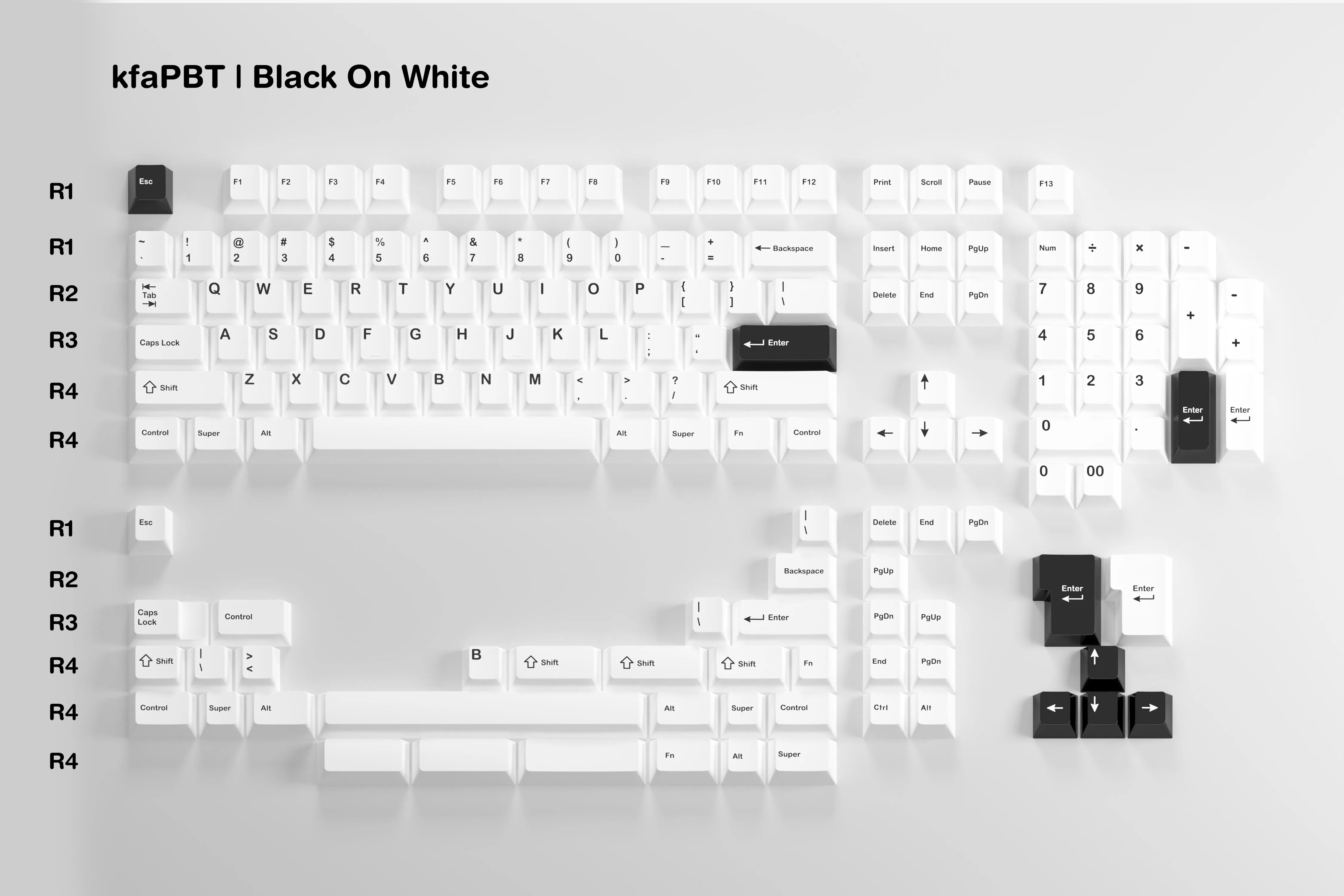 kfaPBT Black on White Keycaps