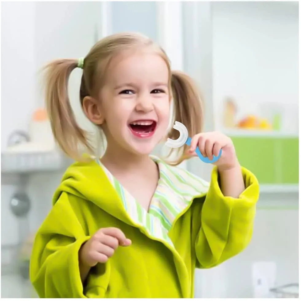 Kids U Shaped Toothbrush with Silicone Bristles Massage Toddler Toothbrush, 360° All-Round Oral Cleaning Tooth Brush U-Shaped Training Toothbrushes for Kids Children's (2-6 Years Old)