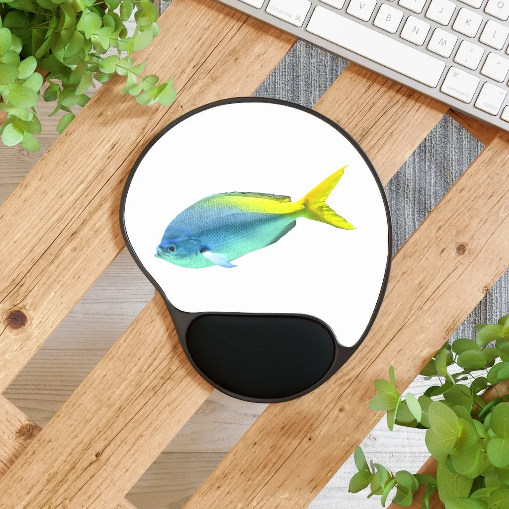 Light Blue and Yellow Fish Mouse Pad With Wrist Rest