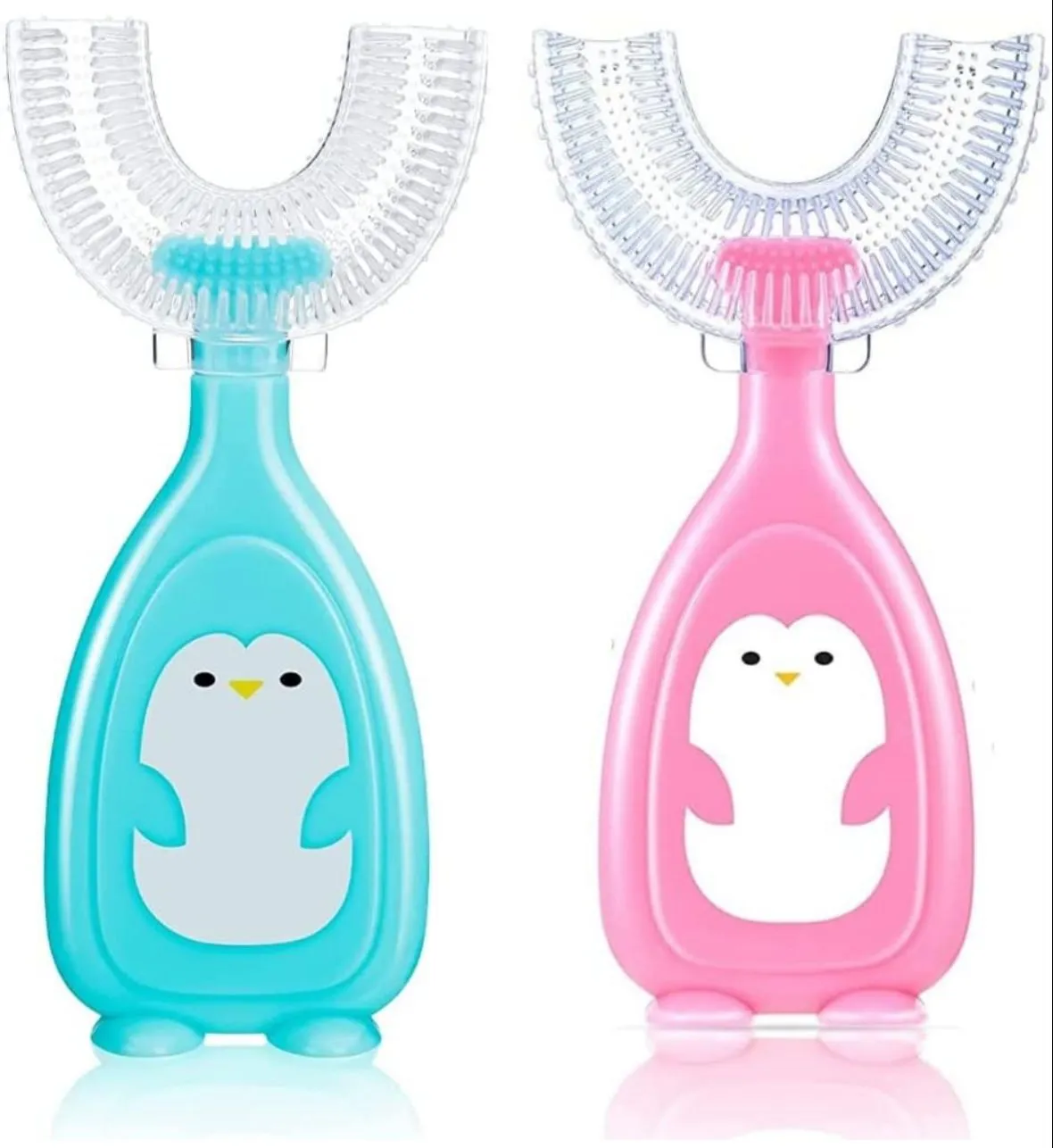 Little Dinos U Shaped Toothbrush Penguin single piece- Pink