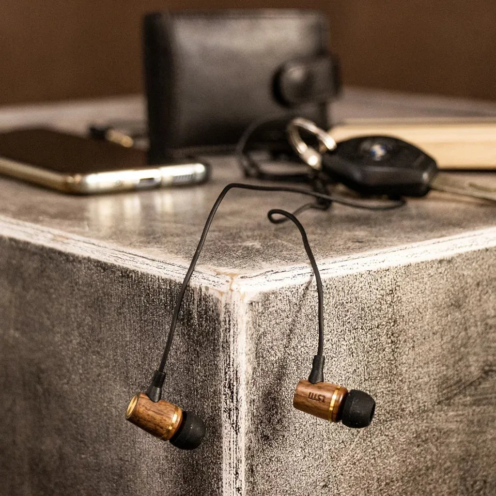 LSTN WEMBLEY Walnut Wood Wired Earbuds with Microphone & Volume-Control