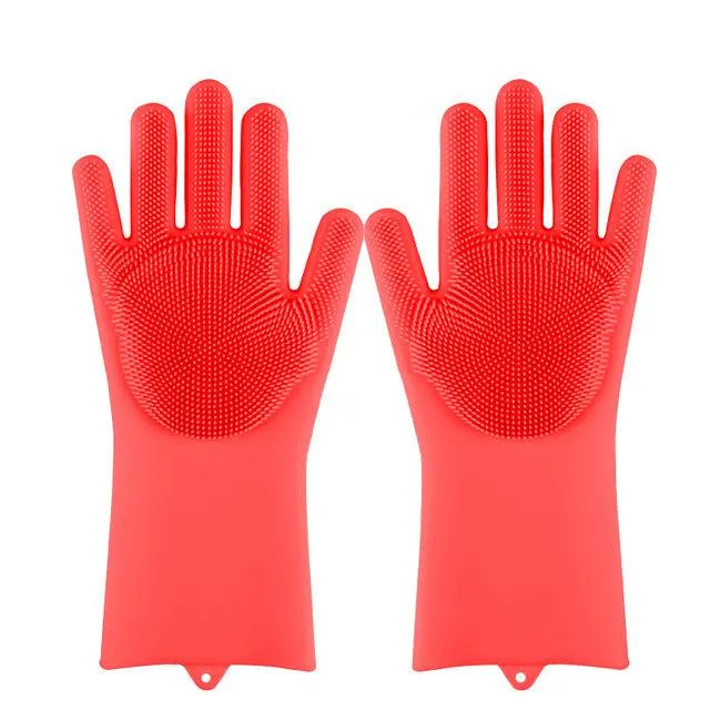 Magic Silicone Dishwashing Scrubber Dish Washing Sponge Rubber Scrub Gloves Kitchen Cleaning 1 Pair