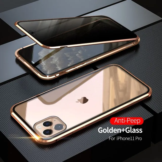 Magnetic Metal Privacy Tempered Glass Phone Case