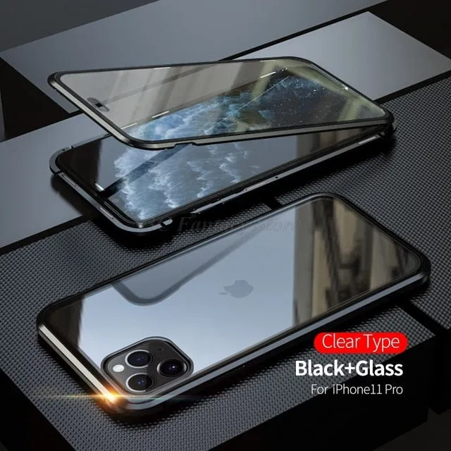 Magnetic Metal Privacy Tempered Glass Phone Case