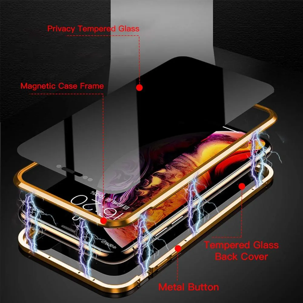 Magnetic Metal Privacy Tempered Glass Phone Case