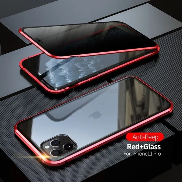 Magnetic Metal Privacy Tempered Glass Phone Case