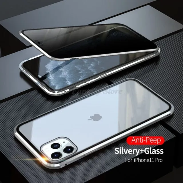 Magnetic Metal Privacy Tempered Glass Phone Case