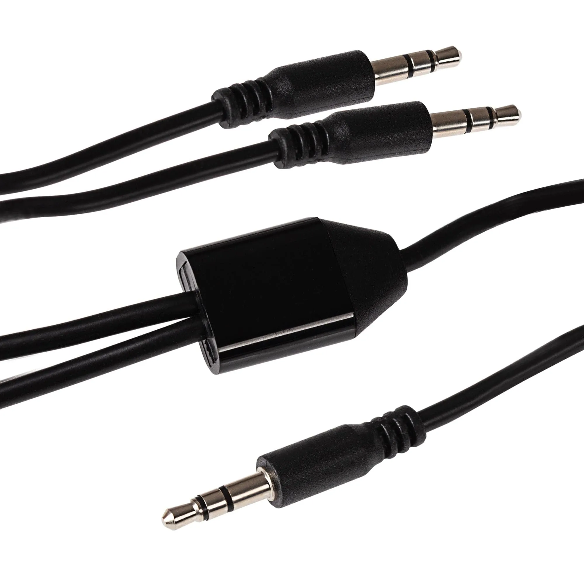 Maplin 3.5mm Aux Stereo 3 Pole Jack to Twin 3.5mm 3 Pole Jack Cable - Black, 2m