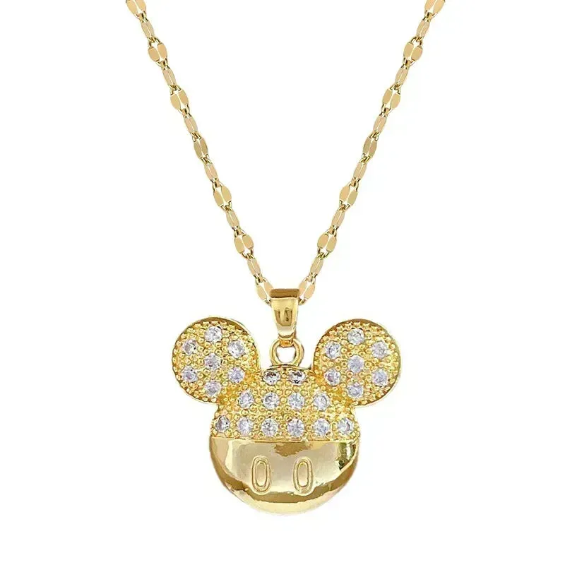 Mickey Minnie Mouse Studded with Zircon Necklace Stainless Steel Chain the perfect gift