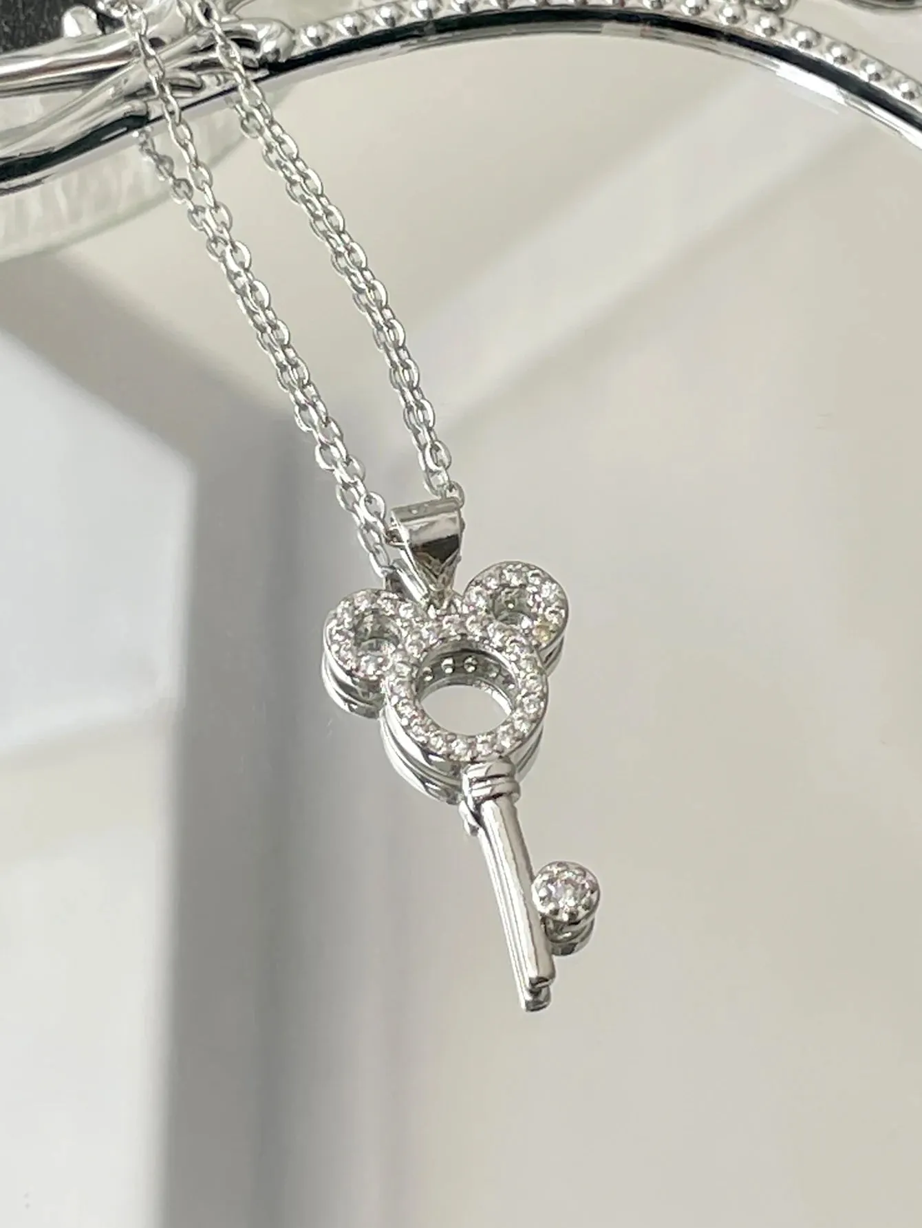 Mickey Minnie Mouse Studded with Zircon Necklace Stainless Steel Chain the perfect gift