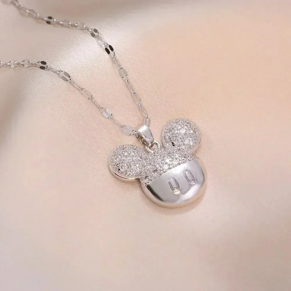 Mickey Minnie Mouse Studded with Zircon Necklace Stainless Steel Chain the perfect gift