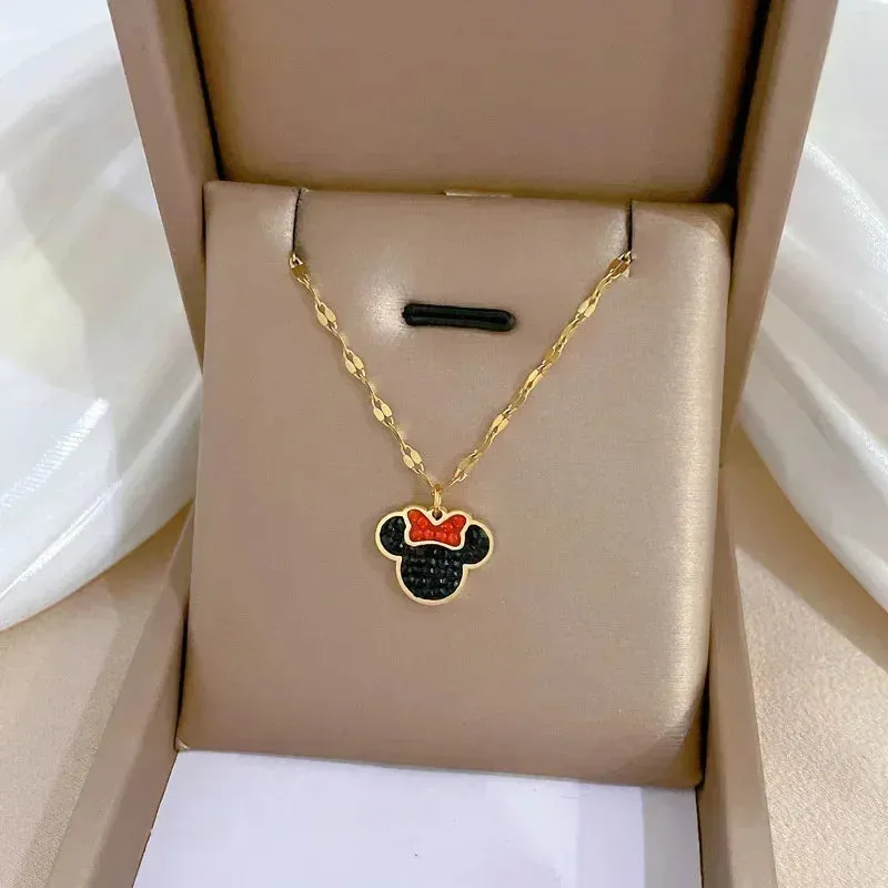 Mickey Minnie Mouse Studded with Zircon Necklace Stainless Steel Chain the perfect gift