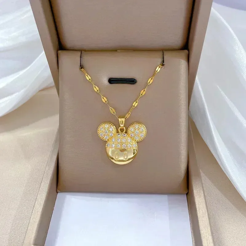 Mickey Minnie Mouse Studded with Zircon Necklace Stainless Steel Chain the perfect gift