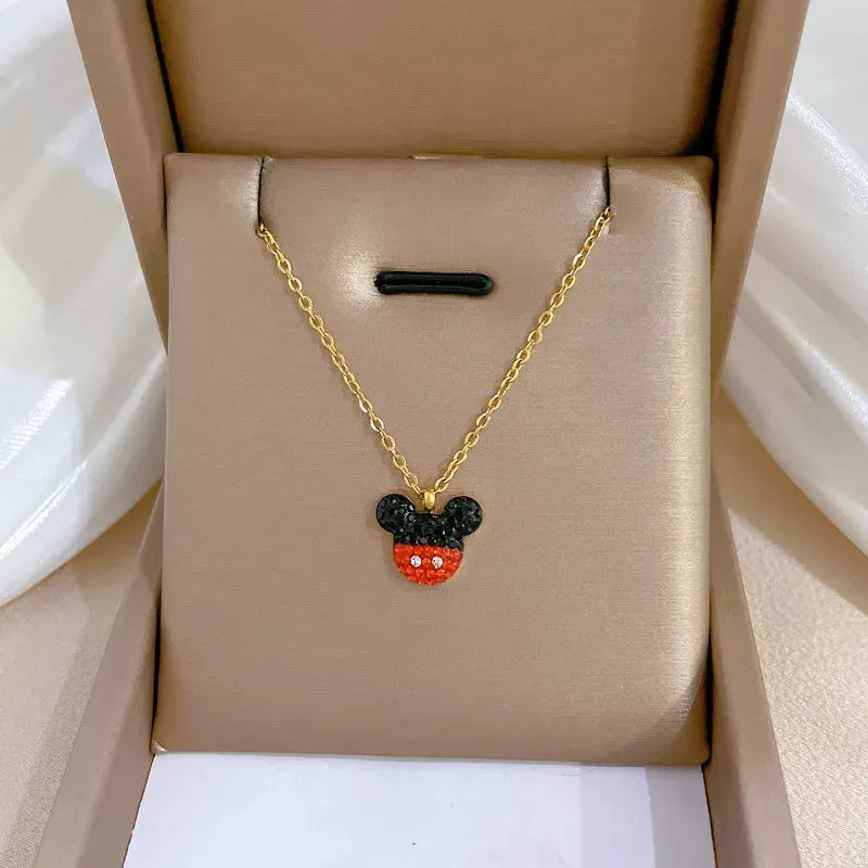 Mickey Minnie Mouse Studded with Zircon Necklace Stainless Steel Chain the perfect gift