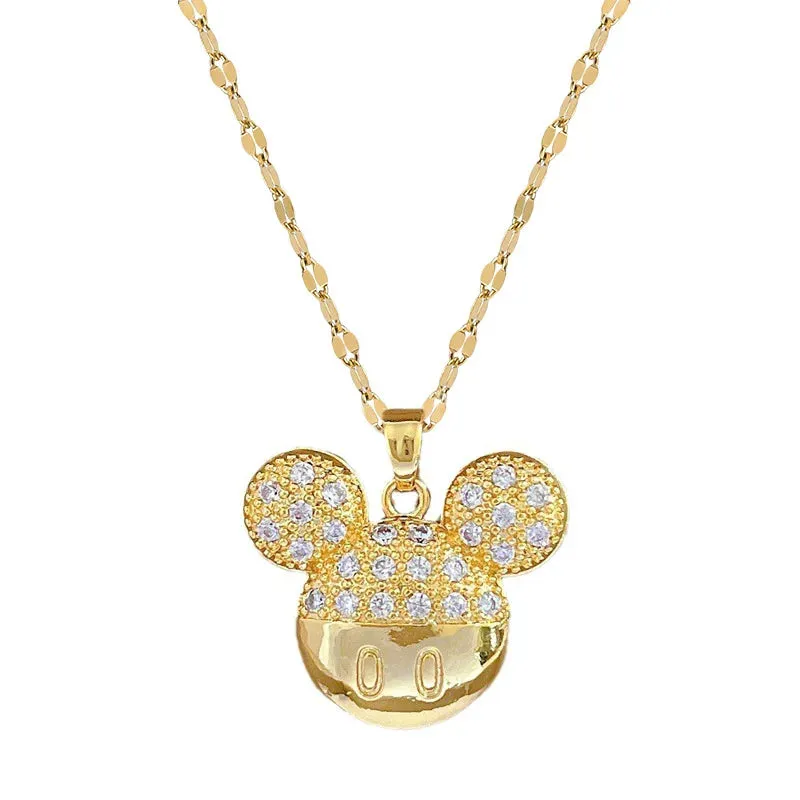 Mickey Minnie Mouse Studded with Zircon Necklace Stainless Steel Chain the perfect gift