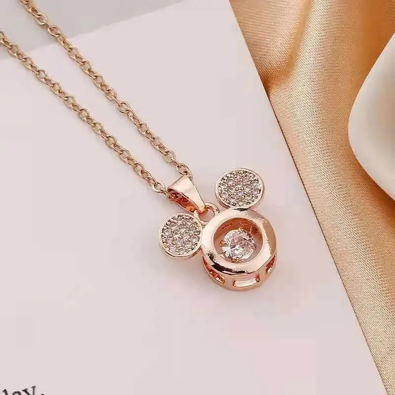 Mickey Minnie Mouse Studded with Zircon Necklace Stainless Steel Chain the perfect gift