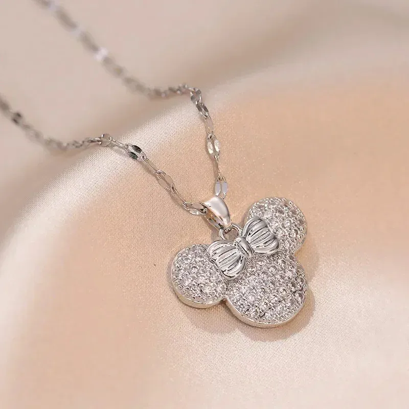 Mickey Minnie Mouse Studded with Zircon Necklace Stainless Steel Chain the perfect gift