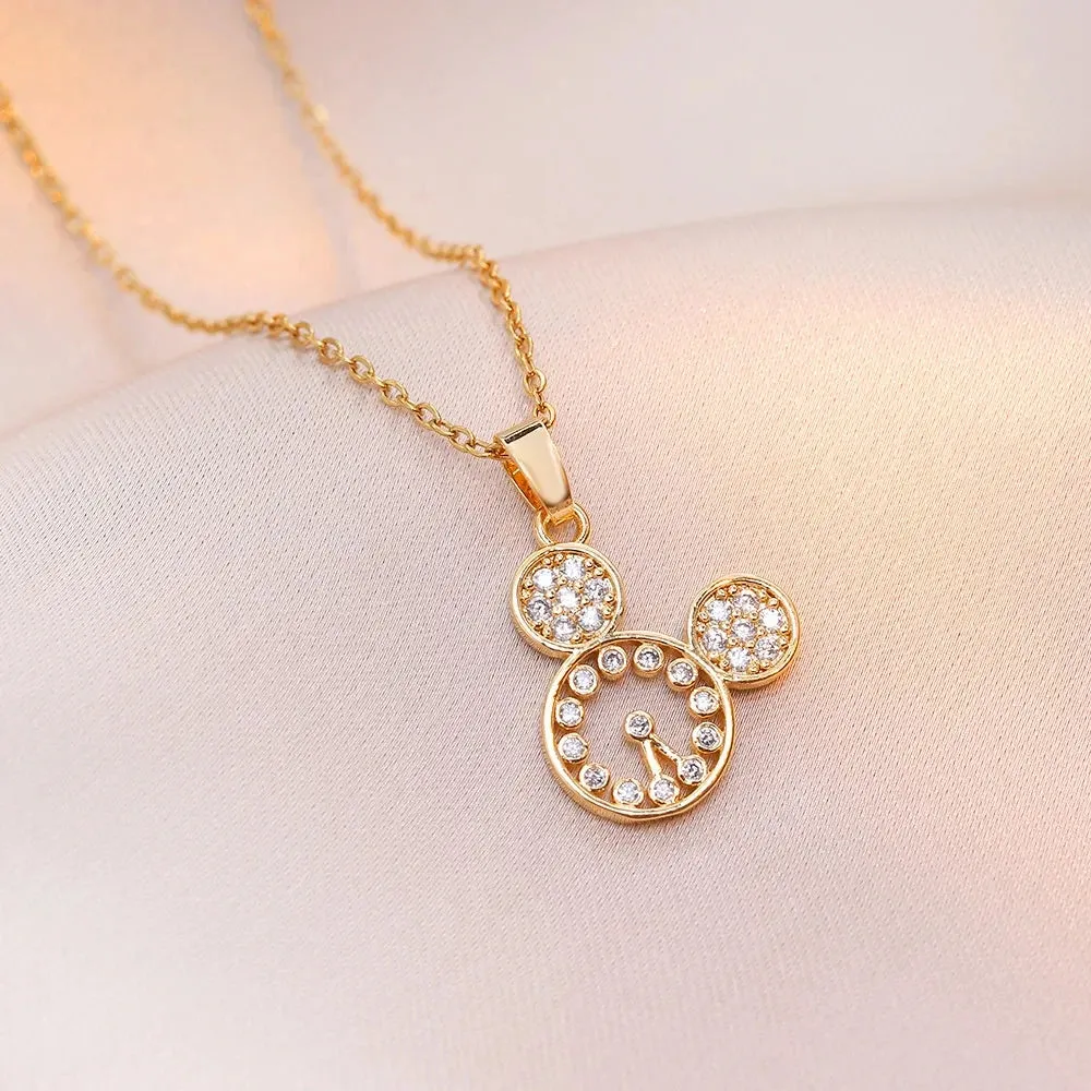 Mickey Minnie Mouse Studded with Zircon Necklace Stainless Steel Chain the perfect gift