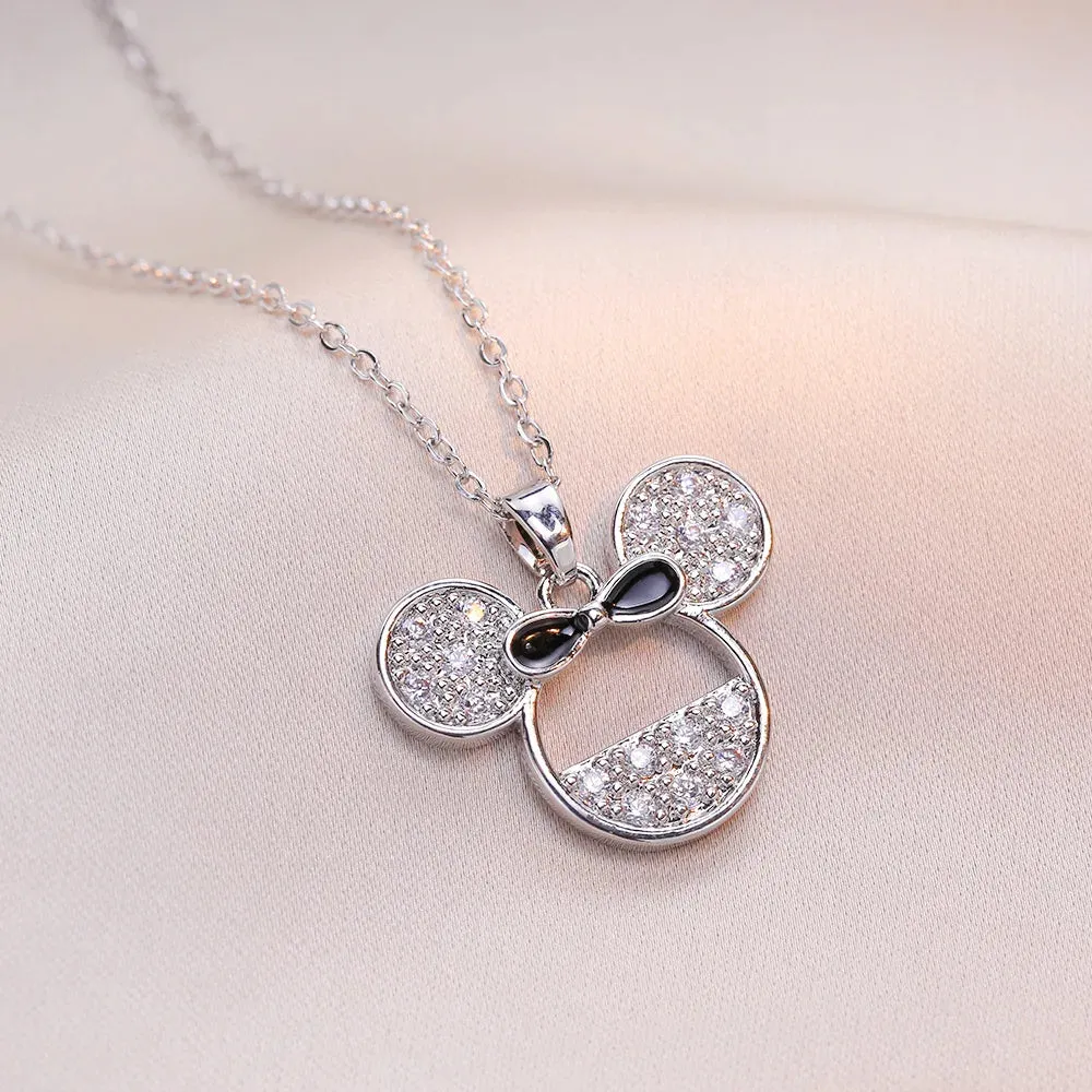 Mickey Minnie Mouse Studded with Zircon Necklace Stainless Steel Chain the perfect gift