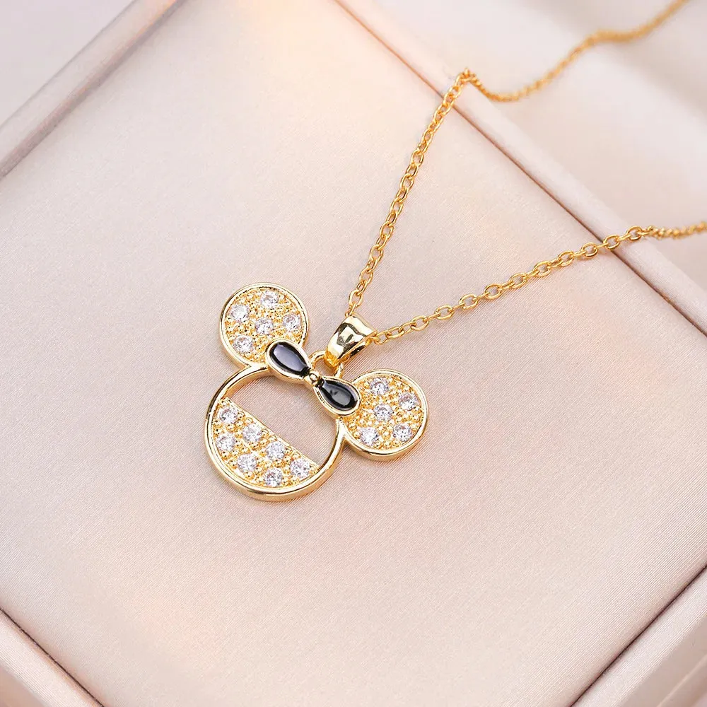 Mickey Minnie Mouse Studded with Zircon Necklace Stainless Steel Chain the perfect gift