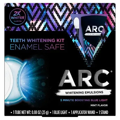 New - ARC Emulsion Leave-On Tooth Whitening System with Applicator, Stand and LED Blue Light - Mint Flavor - 0.88oz