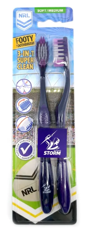 NRL Adult Toothbrush Twin Pack - Melbourne Storm - Set of Two - Soft/Medium