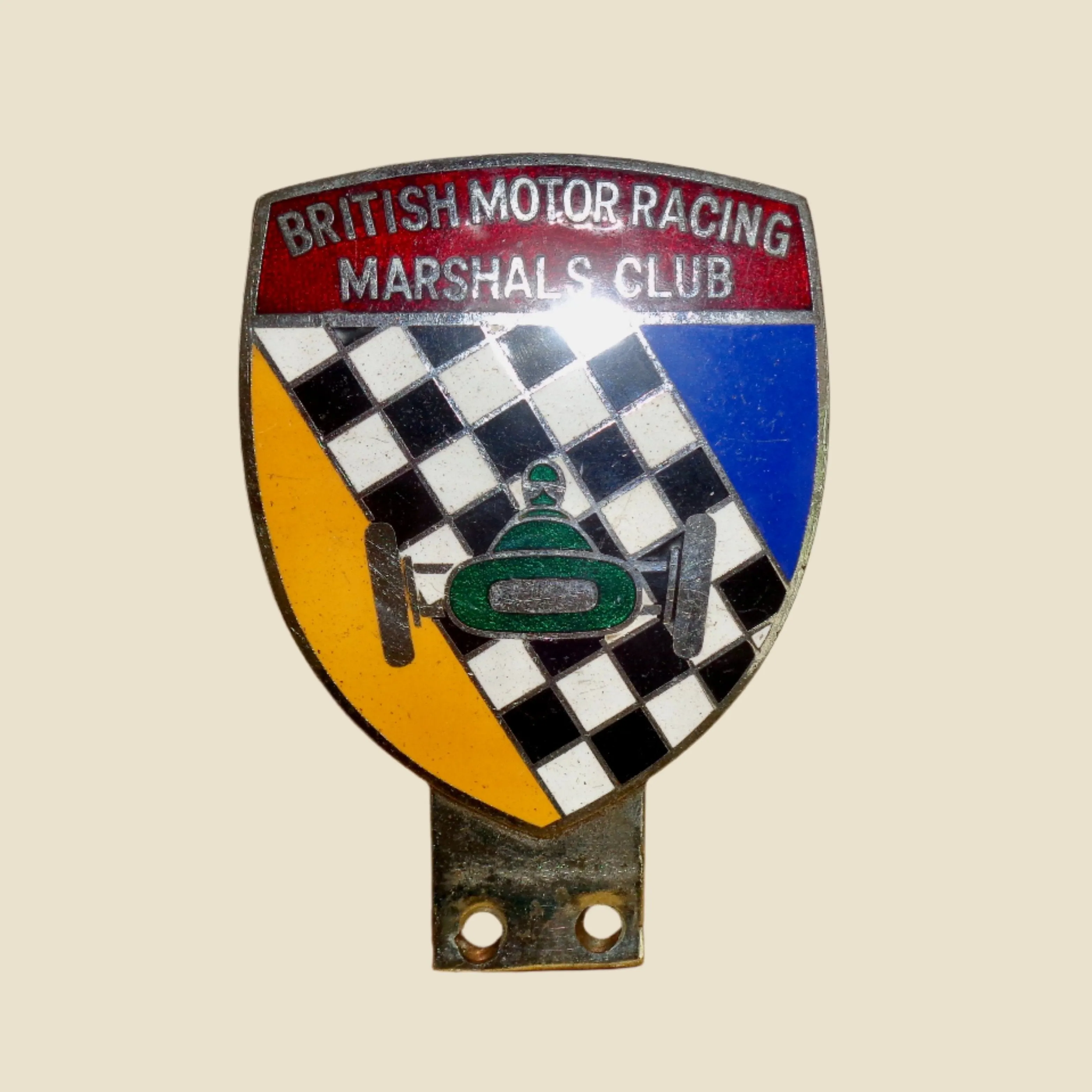 Original 1950s Enamel Car Badge British Motor Racing Marshals Club By Marples & Beasley