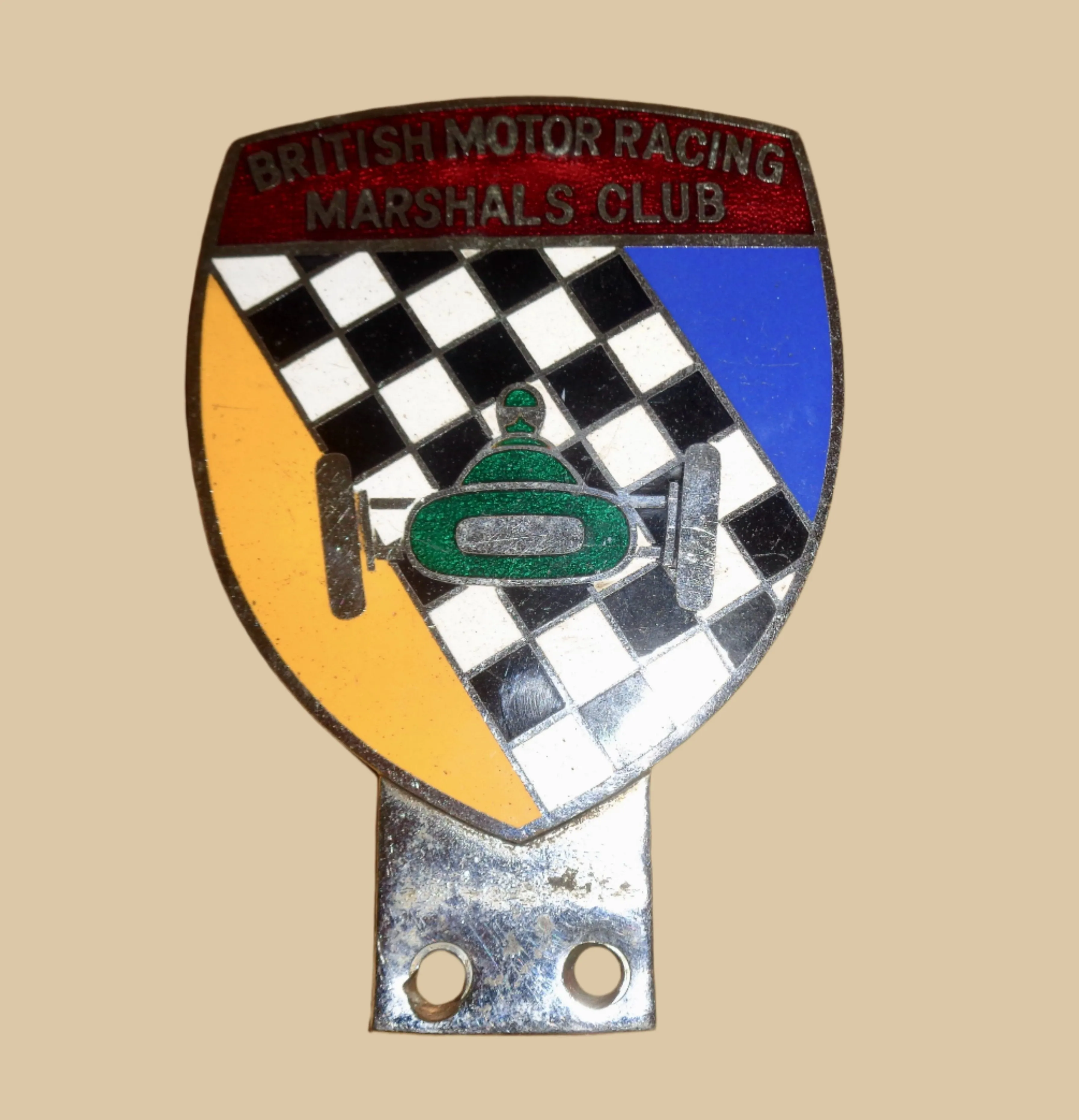 Original 1950s Enamel Car Badge British Motor Racing Marshals Club By Marples & Beasley