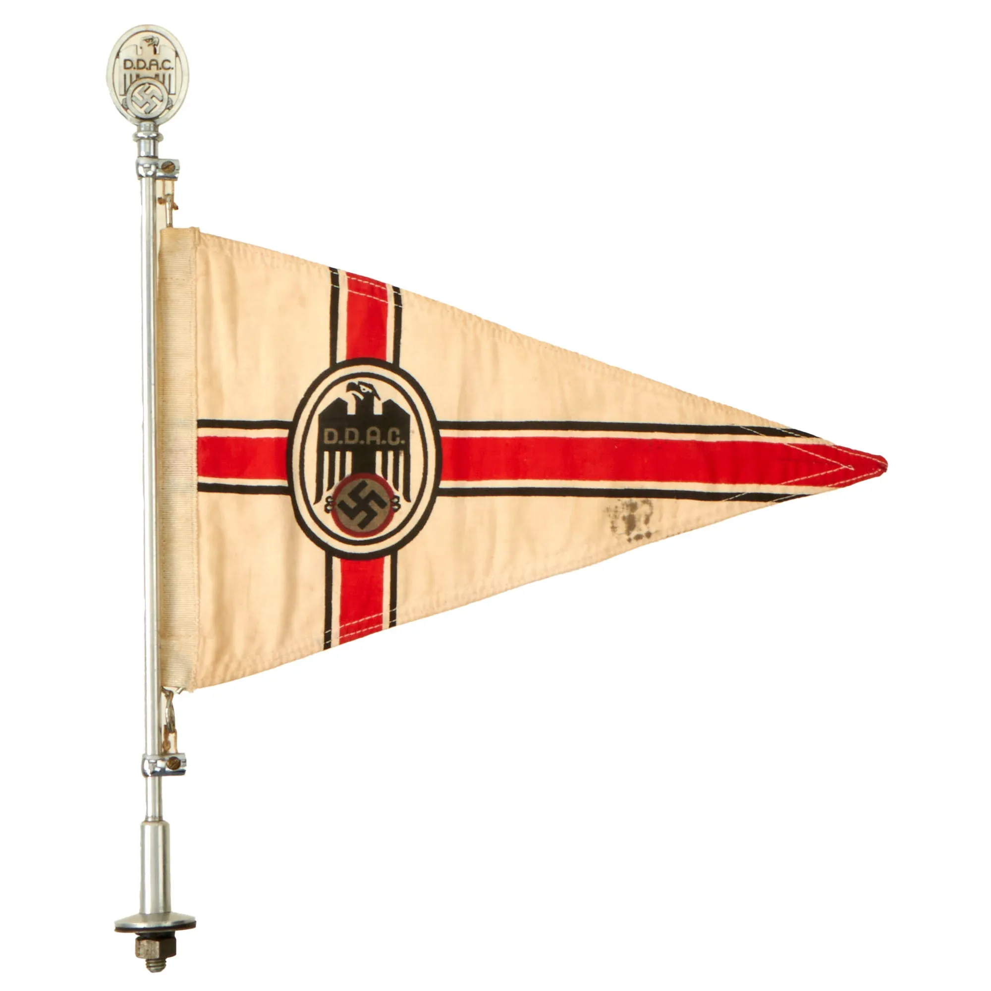 Original German WWII D.D.A.C. Automobile Club Vehicle Staff Car Pennant Flag with Flag Pole and Finial