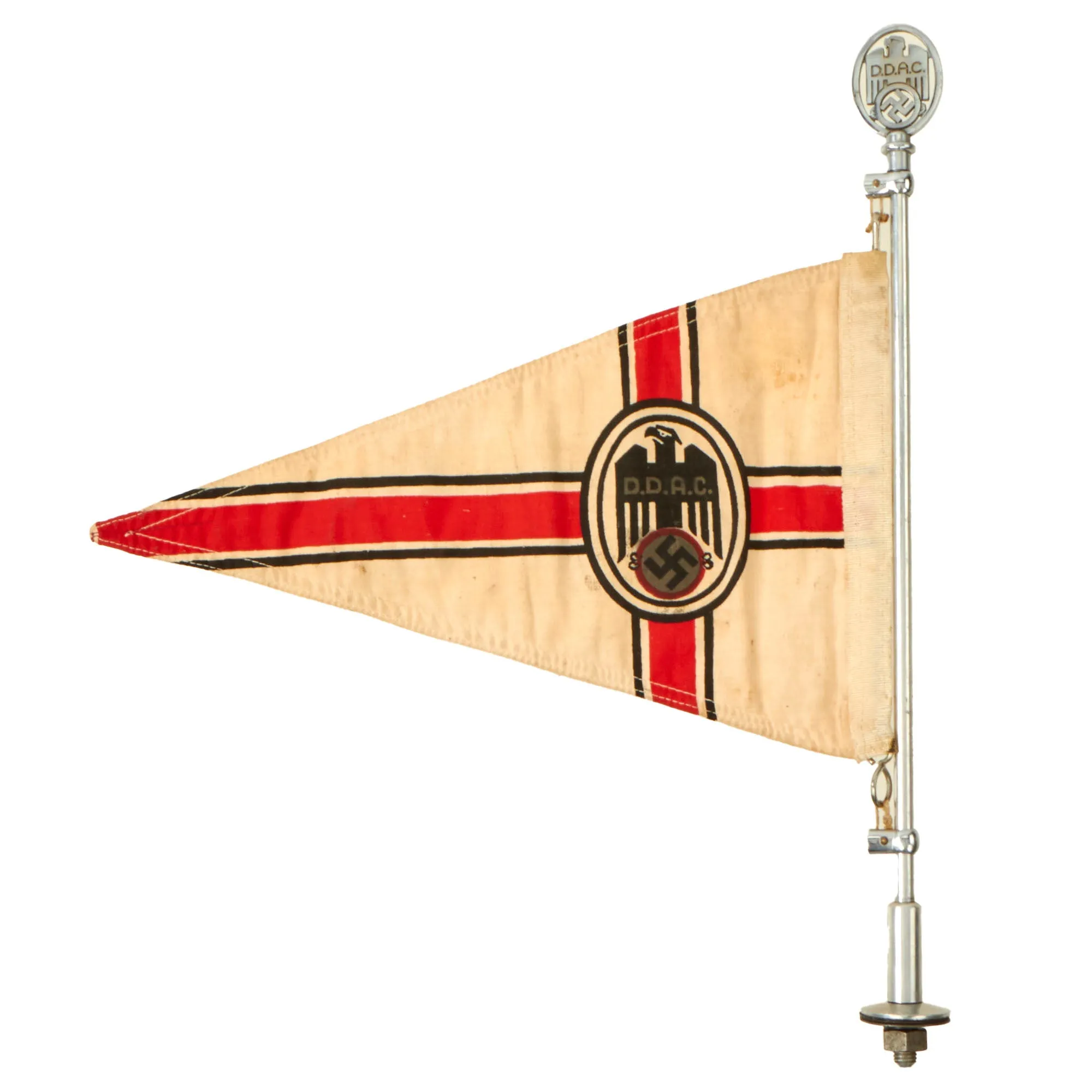 Original German WWII D.D.A.C. Automobile Club Vehicle Staff Car Pennant Flag with Flag Pole and Finial