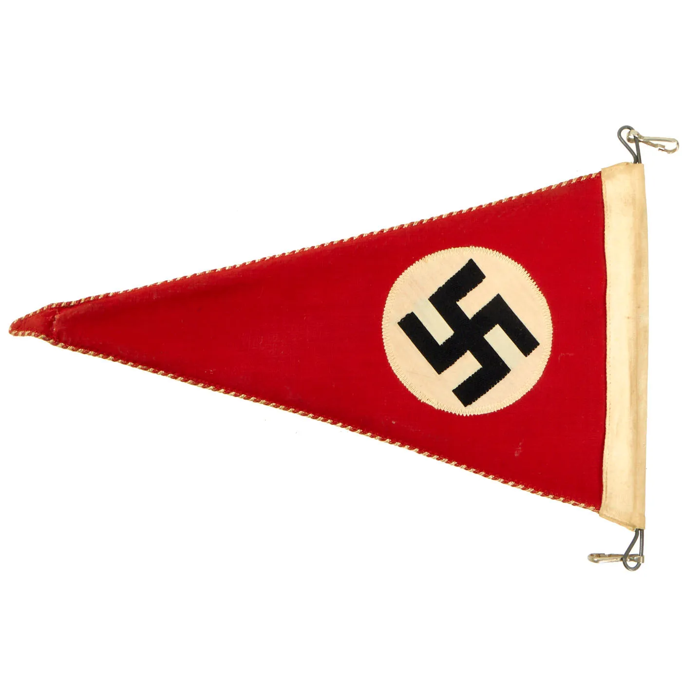 Original German WWII NSDAP National Socialist Rigid Vehicle Staff Pennant Flag with Metal Snap Hooks - 8" x 14"