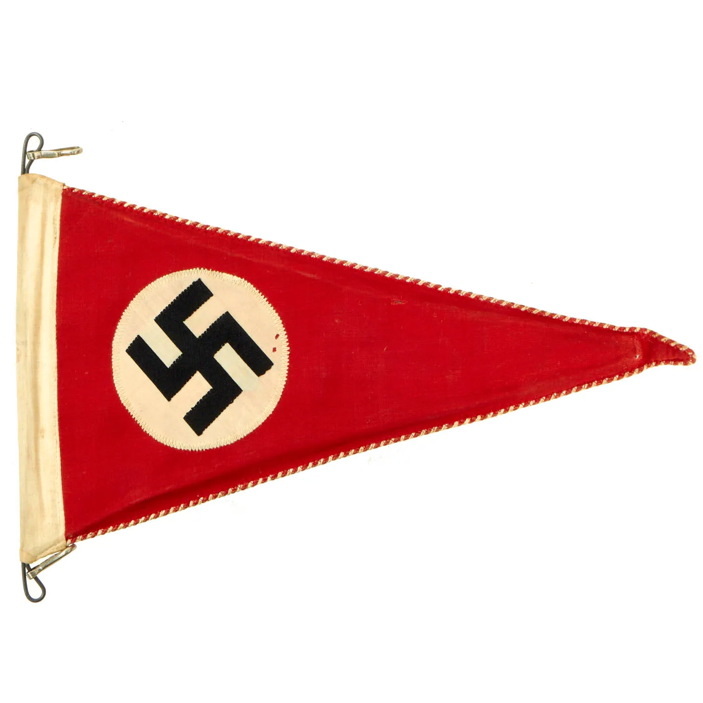 Original German WWII NSDAP National Socialist Rigid Vehicle Staff Pennant Flag with Metal Snap Hooks - 8" x 14"