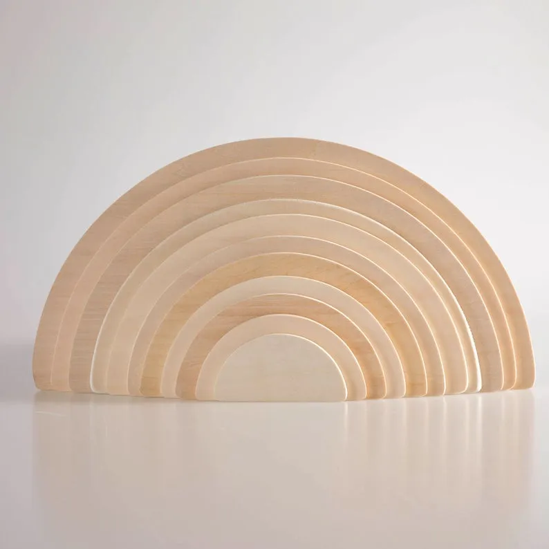 **Pre-order (Ships in 2-3 Weeks)**11 Pcs Large Wooden Rainbow Stacking Semi-circles Building Boards Set in Natural Colors