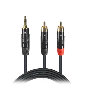 ProX XC-CMR15 15’ Ft High Performance 3.5mm 1/8” Mini TRS to Dual RCA-M Unbalanced Y-Cable