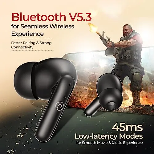 pTron Newly Launched Zenbuds Evo TWS Earbuds,Ai-Trutalk Enc Calls,45Ms Movie/Music Modes,Deep Bass,32Hrs Playtime,Bluetooth 5.3 Headphones,Ipx5 Water Resistant&Type-C Fast Charging (Black),in-Ear