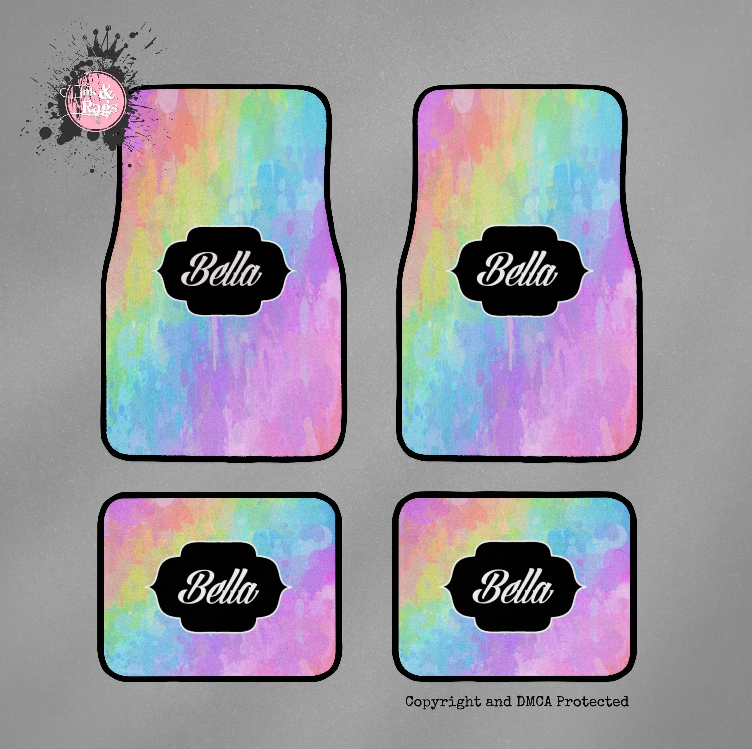 Rainbow Paint Splatter Car Mats