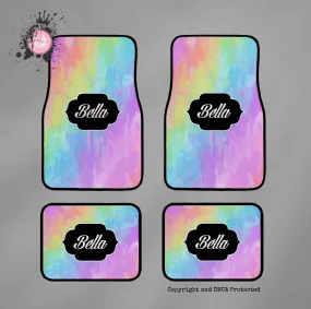 Rainbow Paint Splatter Car Mats