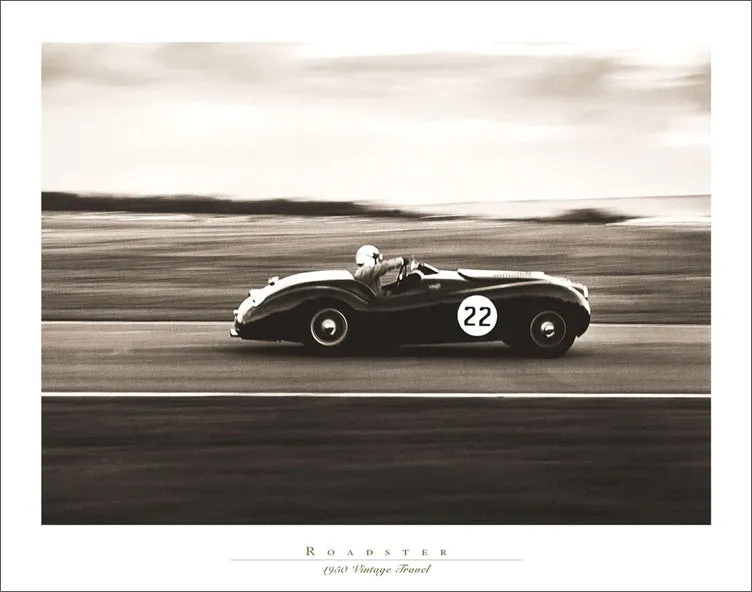 Roadster 1950 Vintage Jaguar Car Racing Poster Print - Unwrapped Collection