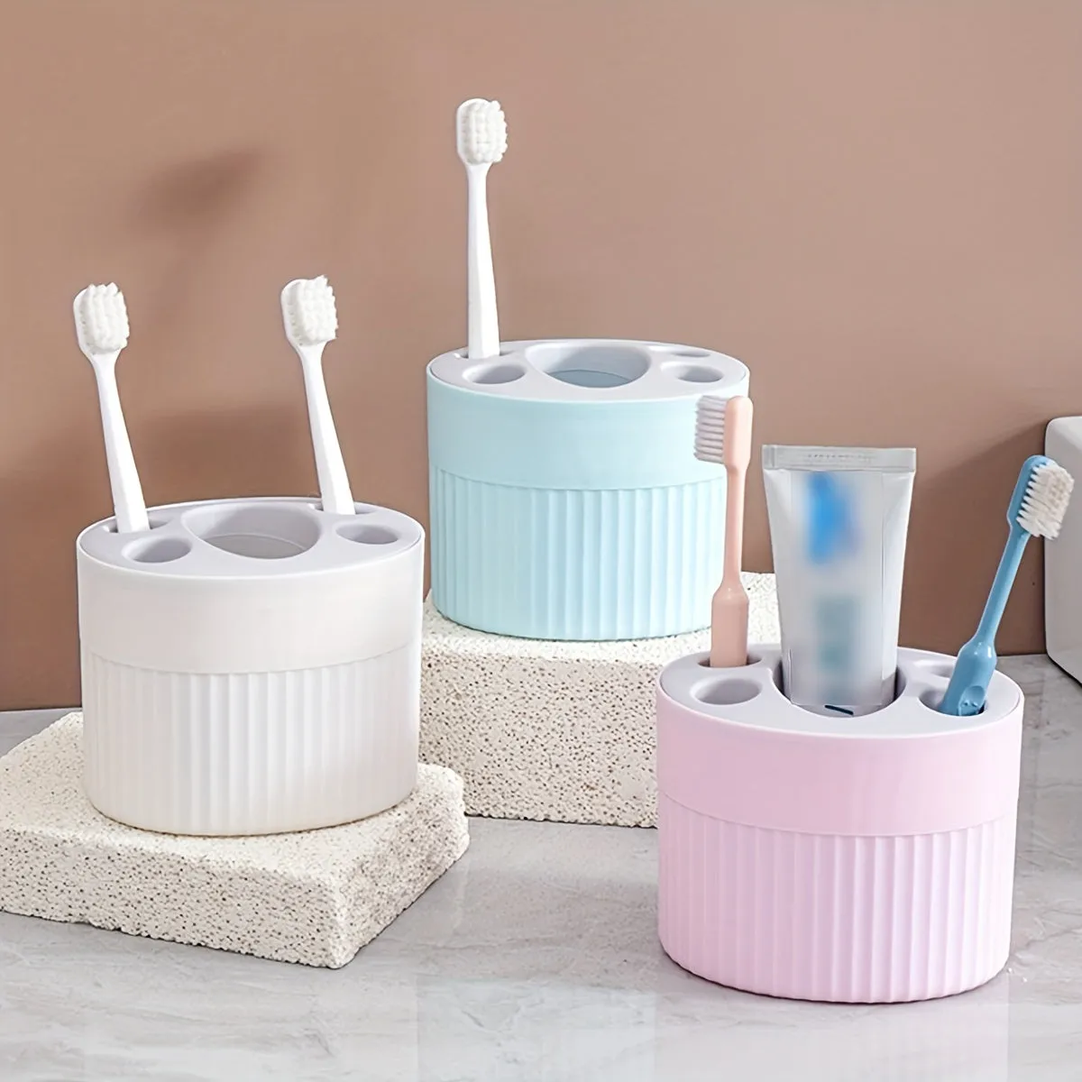 Streamlined Plastic Toothbrush  Toothpaste Organizer  Chic Bathroom Accessory