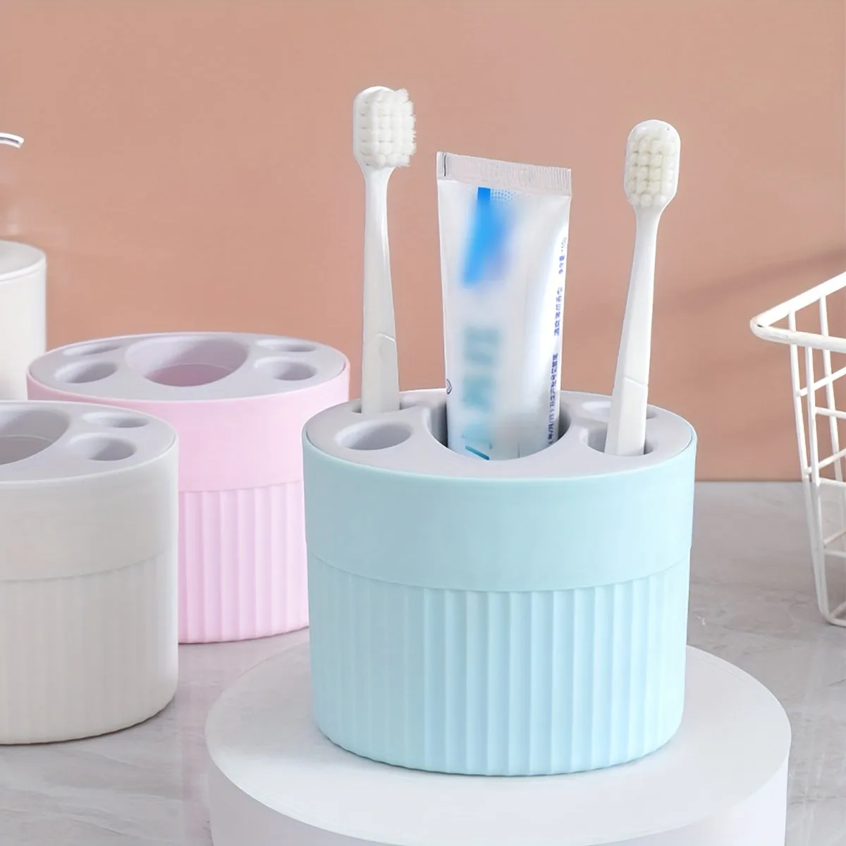 Streamlined Plastic Toothbrush  Toothpaste Organizer  Chic Bathroom Accessory