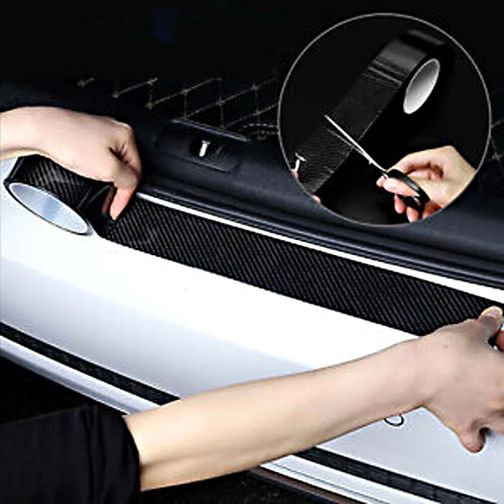 US 2-4 Door Sill Protector 5D Carbon Fiber Strip Scuff Cover Sticker Reflective