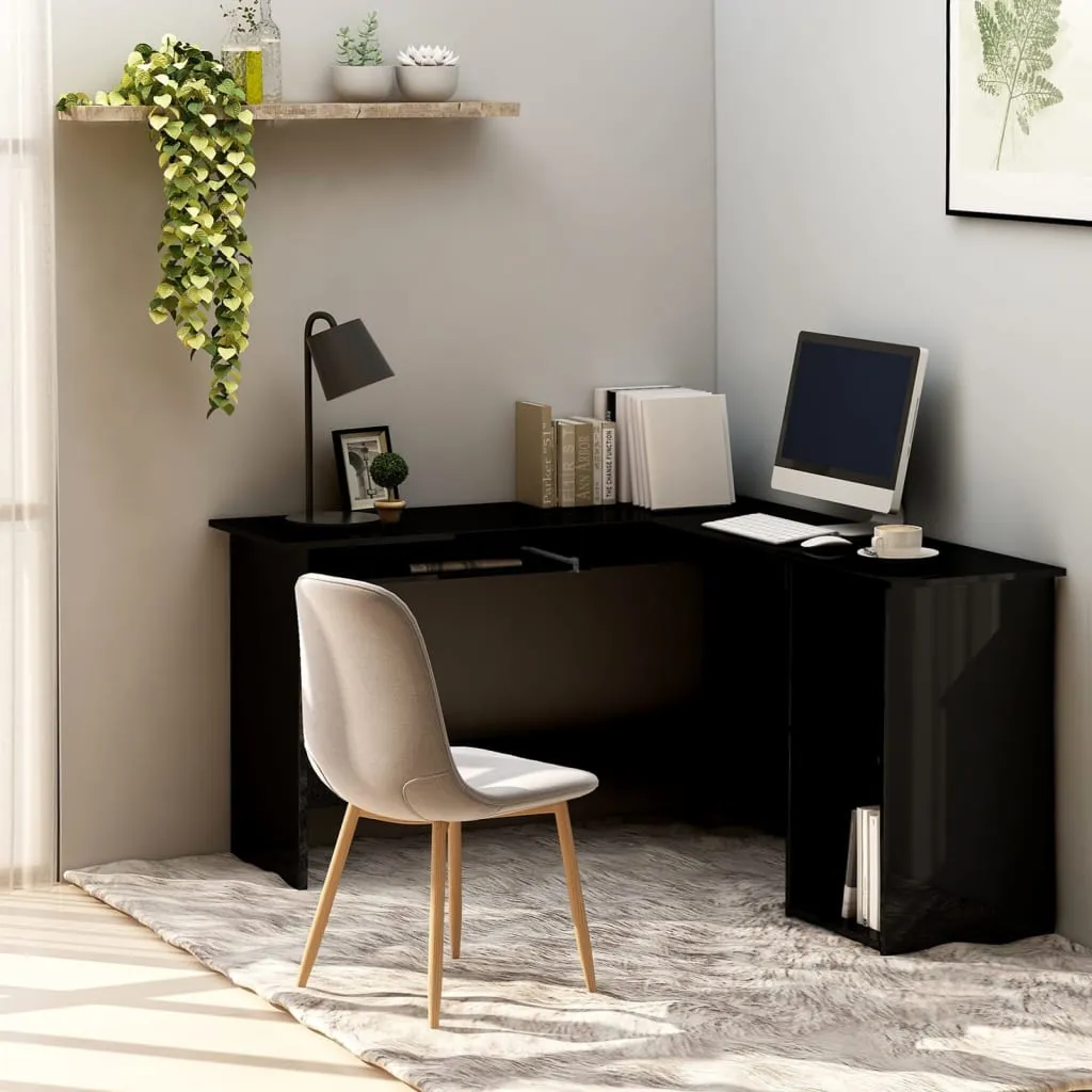 vidaXL L-Shaped Corner Desk High Gloss Black 120x140x75 cm Engineered Wood