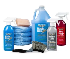 Waterless Car Wash Kit 192 Fl. oz - Wash Wax ALL, Tire Soap, Rubber Care & Tire Brush